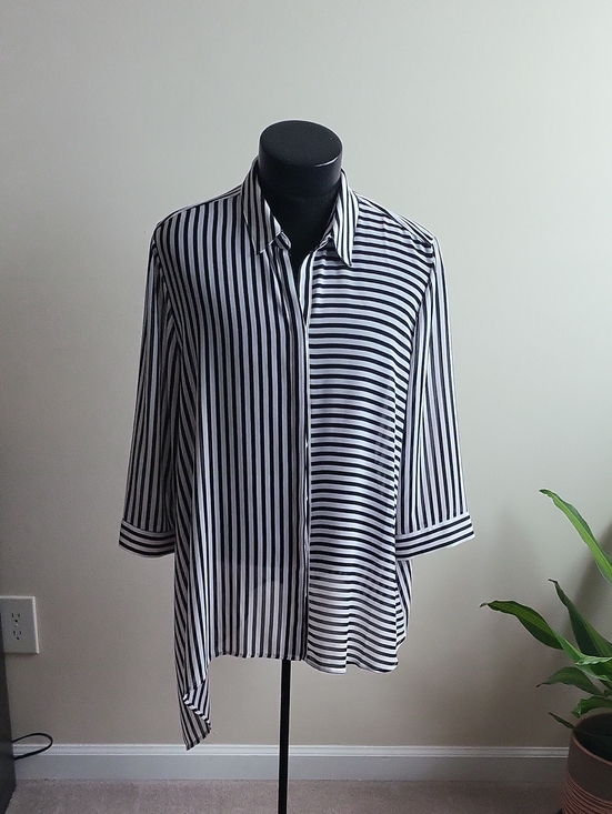 Chico's Tops - Chico's Black & White Striped Mixed-Pattern Button Front Shirt. Sz3
